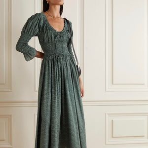 NWT Doen Kaira Smocked Dress Evergreen Green Dress Size L